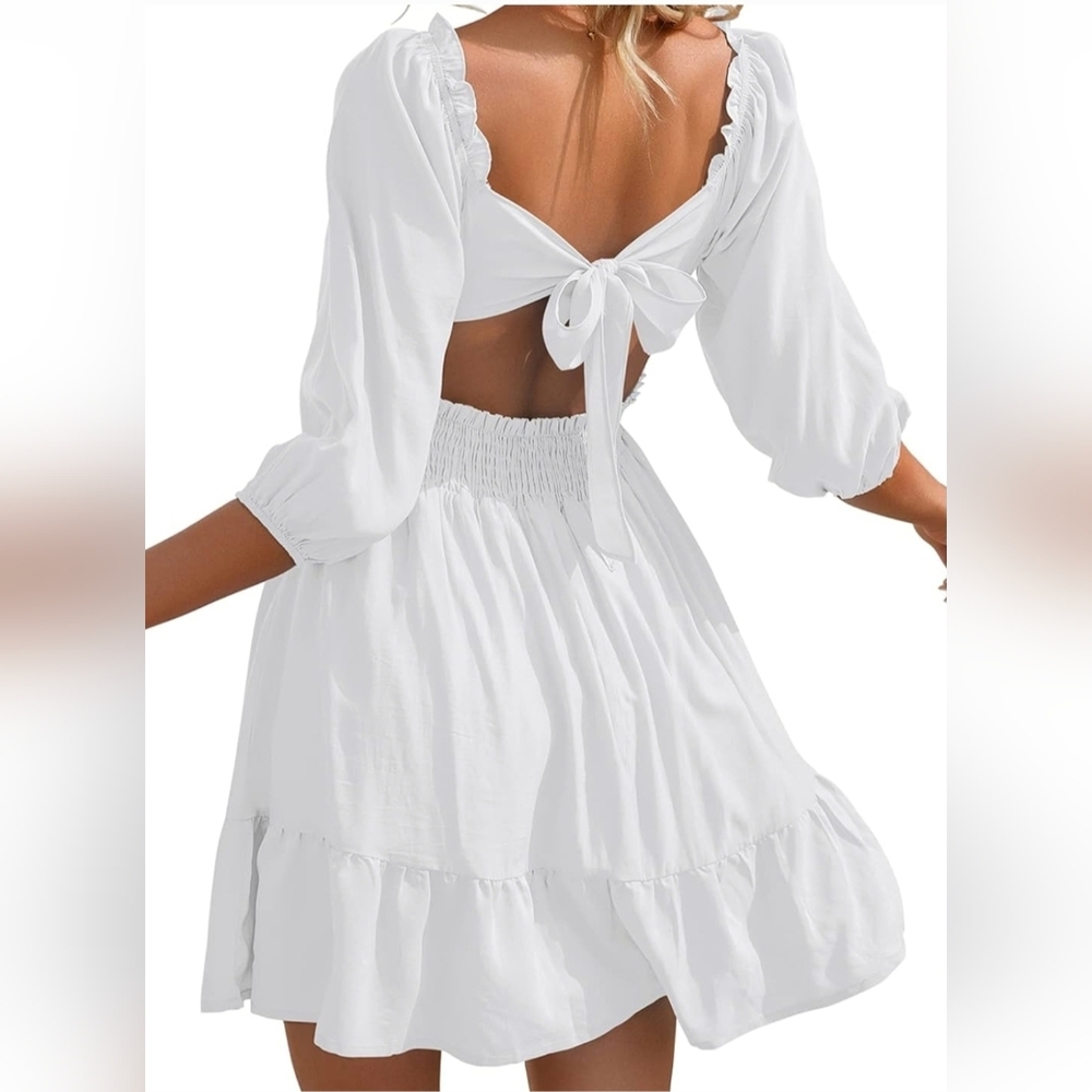 Elegant White Women's Tie Back Dress